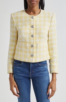 Veronica Beard Nathan Tweed Jacket Yellow Ivory Button Front US 12 L 