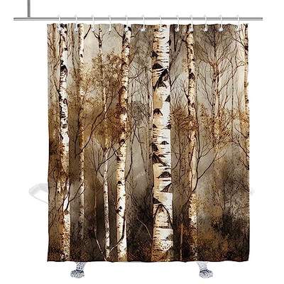 Birch Tree Shower Curtain Rustic Bath Curtains Decor Sets Grommet with Hooks 