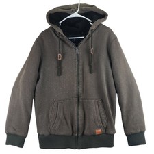 Buffalo David Bitton Sherpa Lined Full Zip Hoodie Brown Olive Drab Marl Mens L