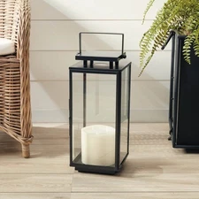Transitional Black Stainless Steel Outdoor Lantern - Small, 19"