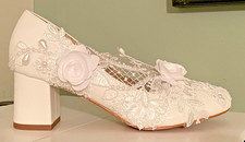 Baoyafang White Pearl Lace Wedding First Communion Pageant Shoes Size 5