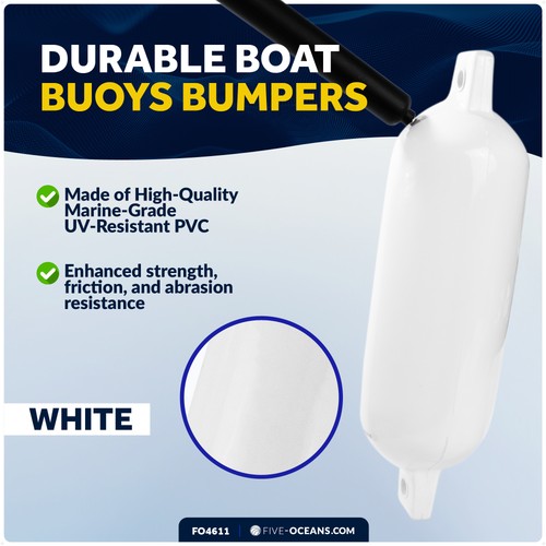 Boat Fenders, Marine White Inflatable Boat Bumpers for Docking, 5.5x20 Inch - Picture 4 of 9