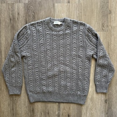Huckberry Wellen Men's L Fisherman Cable Knit Sweater Seawool Gray