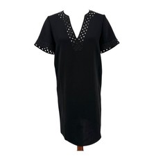 MADEWELL A-Line Shirt Dress Cut-Out Details Black Short Sleeve V-Neck Women's 0