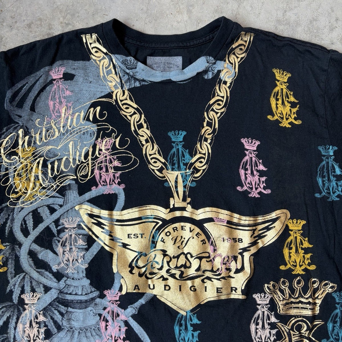 Vintage Y2K Christian Audigier All You Need Is Love T Shirt AOP