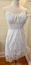 Ann Taylor Loft Petite Size 00P White Strap Sun Dress With Gold Eyelet Trim