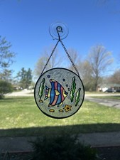 Stained Glass Suncatcher Multicolor Tropical Fish 4.5 In Diameter Circle