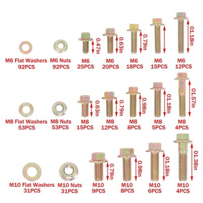 521 PCS Grade 8.8 M6 M8 M10 Bolts and Nuts Assortment Kit, 16 Common Sizes