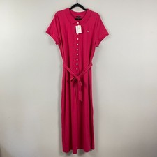 Talbots Button Front Shirt Maxi Dress Size XL Pink Short Sleeve Tie Waist Slit
