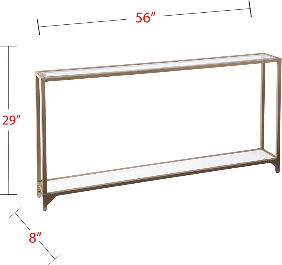 Mesa consola Bergen de metal estrecha de 56 pulgadas de largo, espacio de vida de concepto abierto, vidrio Foto 3 de 4