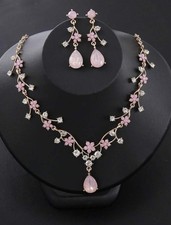 Baby Pink Floral Jewelry Set Necklace And Earrings For Wedding Gala