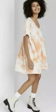 Wild Fable Women's Short Sleeve Babydoll Dress Orange Tie Dye Haze NWT XS