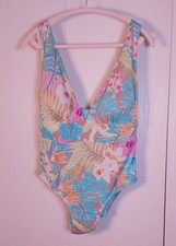 Coastal Waves NWT One Piece Swimsuit Floral Tropical Size 2X Colorful Ribbed