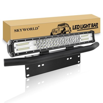 SKYWORLD LED Light Bar, 7D 20 inch 288W Spot + Bracket, Cool White 