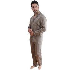 Armani International Mens Luxury Pajamas Set Chocolate Striped Crafted in Europe