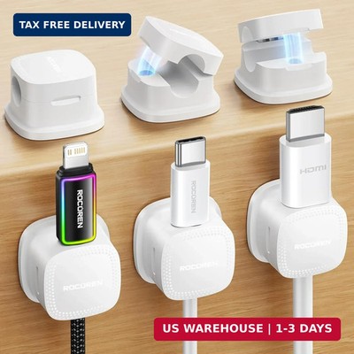 6-Pack Magnetic Cable Clips, Rocoren Smooth Adjustable Adhesive Cord Organizer, 