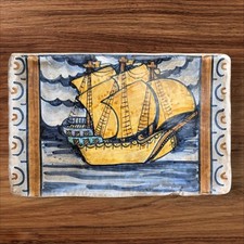 Vintage SACA CASTELLI ITALIAN Hand Painted Majolica Pottery ITALY Stone Art Tile