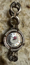 Silver And Gold Tone MZB Hello Kitty Bracelet Watch With Crystals