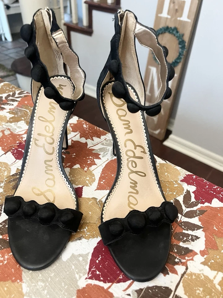 Sandálias femininas Sam Edelman Addison salto agulha camurça preta alça de tornozelo 9 $120 - Imagem 4 de 4