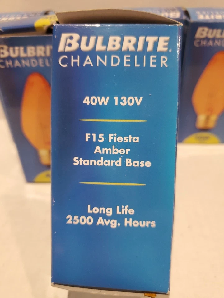 7 Bulbrite 40F15A 40W Fiesta Style Chandelier Bulbs Standard Base Amber #421240 - Image 3 of 4