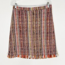 Maeve by Anthropologie Zaira Tweed Fringe Trim A Line Knee Length Skirt Size 10