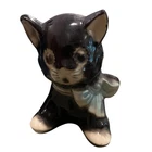 VTG 1950s Shawnee Pottery Black White Cat Kitty Mini Planter Figurine Blue Bow
