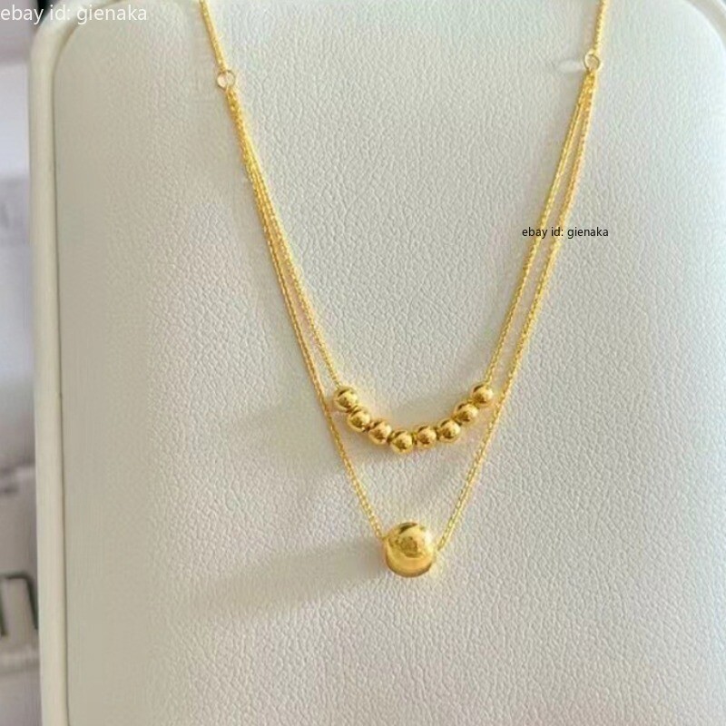 18K Yellow Gold Au750 Wheat Chain Double Layer Necklace 16.5+1.2 Inch