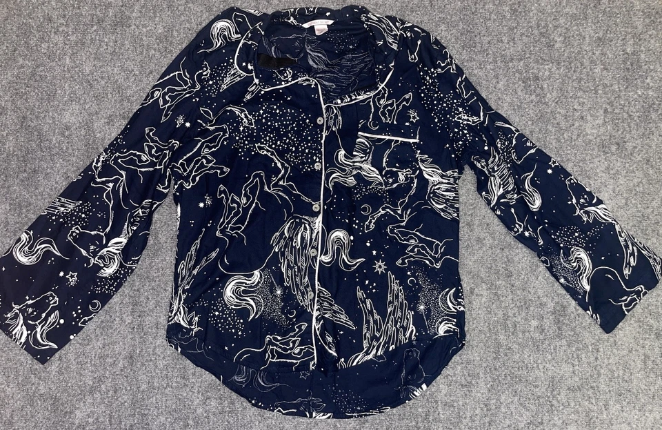Victorias Secret Women's Sz S Navy Blue Pajama Set Pegasus Print Long Sleeve - Image 2 of 4