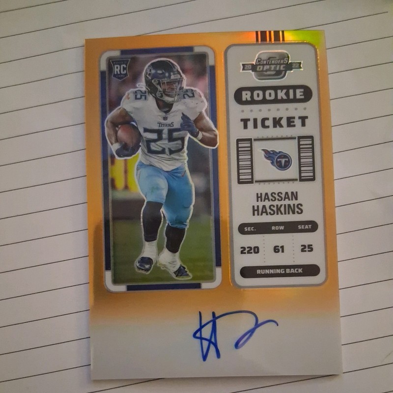 2022 Contenders Optic Hassan Haskins Orange Rookie Ticket Auto /50 Titans 🏈