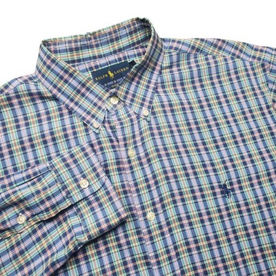 Ralph Lauren Slim Fit Button Up Shirt Mens XXL Blue Multi Plaid Long Sleeve 2XL 