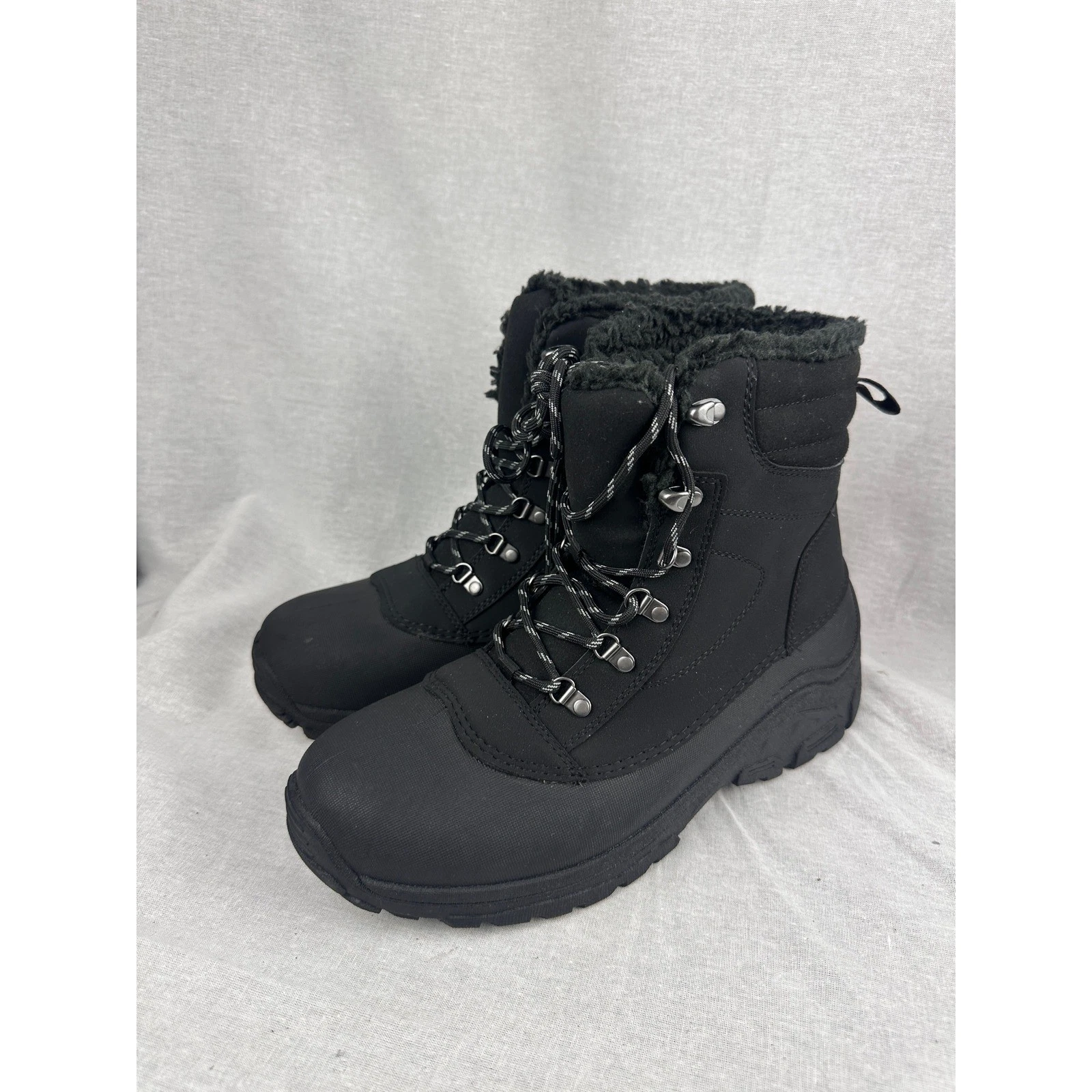All in Motion Mens Black Winter Snow Boots Faux Fur Lined -30F Rated Size 10 NEW