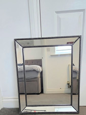 Rectangular Wall Mirror Bevelled Clear Glass Studded Mirrored Frame Black/Silver