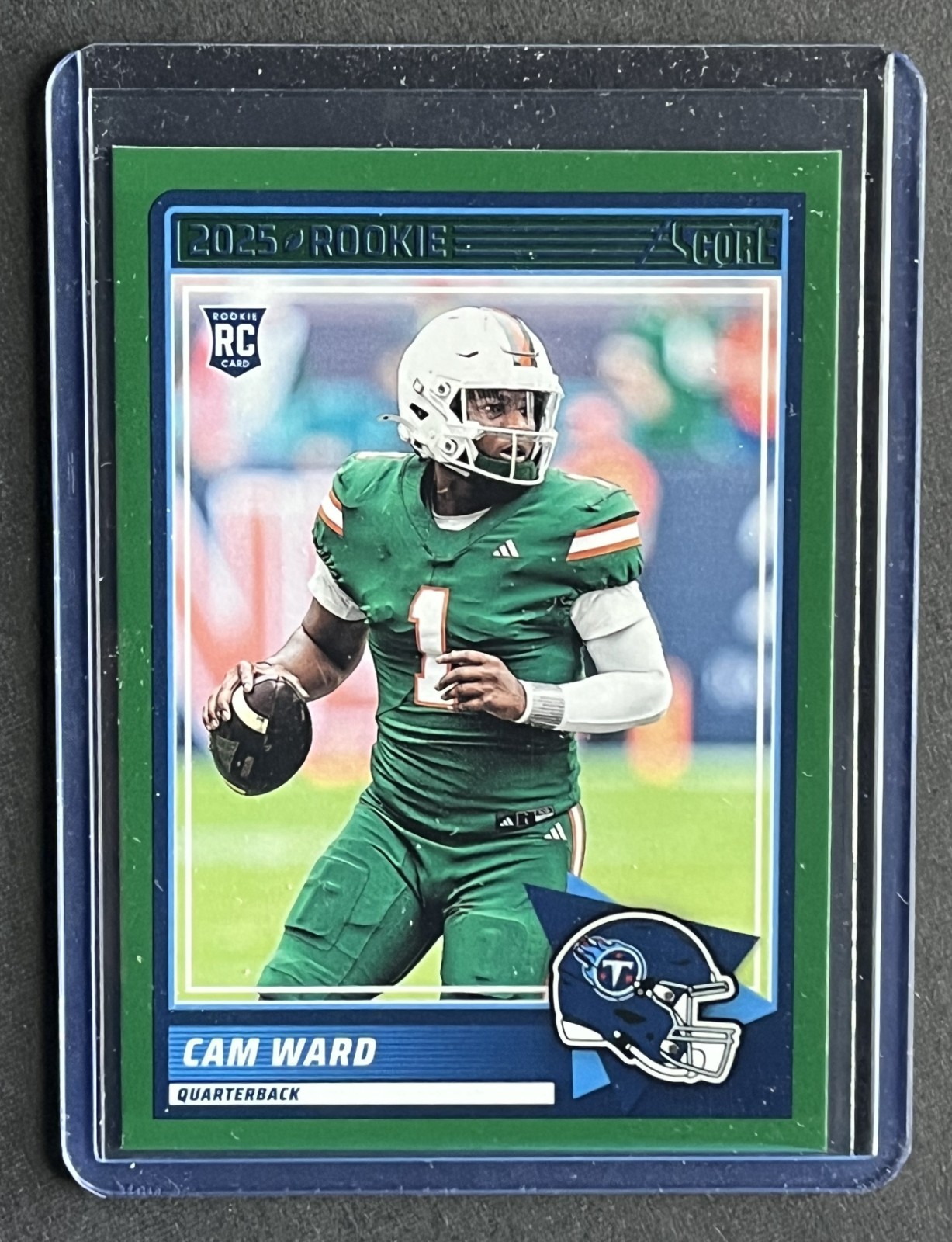 2025 Panini Score Football - Cam Ward (RC) #13 Green Parallel Tennessee Titans