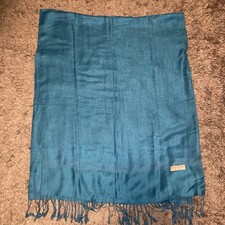 Vintage 100 Pashmina Cashmere Scarf Robins Egg Blue Embroidered 68  X 27  