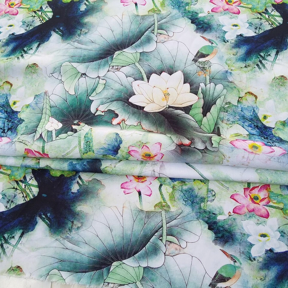 1 meter X 1.4 meter Lotus Floral Dress Material Soft Viscose Rayon Fabric Poplin - Bild 2 von 4