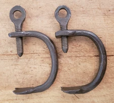 Antique 18th-19th C  PA GERMAN FORK HAND FORGED IRON QUILTING CLAMPS PAIR (2)