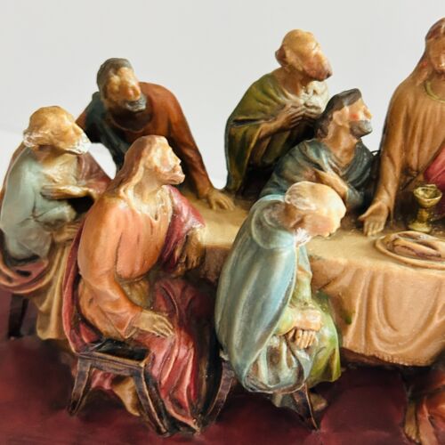 Vintage Last Supper 3D Full Color Composite Sculpture Jesus Wood Base Italy - Picture 3 of 8