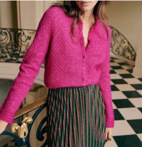 Sézane Saphia Cardigan Knit Sweater Mohair Wool Blend - Fuchsia - Size M - Picture 4 of 9