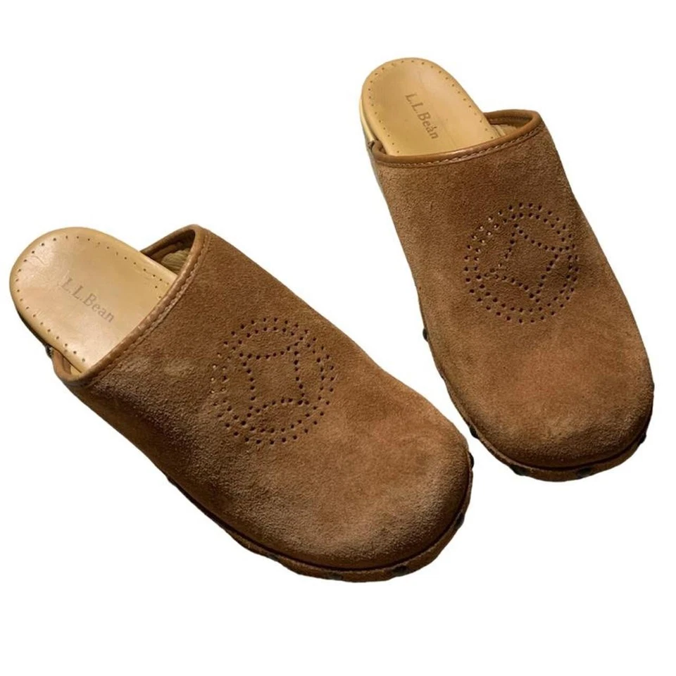Gamuza vintage ~ 2000 madera cuero tostado L.L. Zuecos Bean - para mujer talla 7,5/8/38 Foto 2 de 4