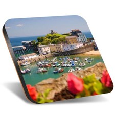 1x Square Coaster 12cm Tenby Harbour Pembrokeshire Wales #52248