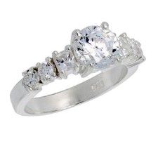 Sterling Silver Engagement CZ Ring w/ 7mm 1.25ct Brilliant Cut Center CZ Stone