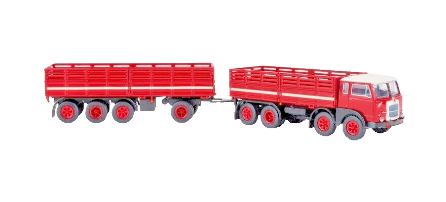 Brekina 58407 - Fiat 690 Millepiedi Truck With Trailer, Red And White 1:87