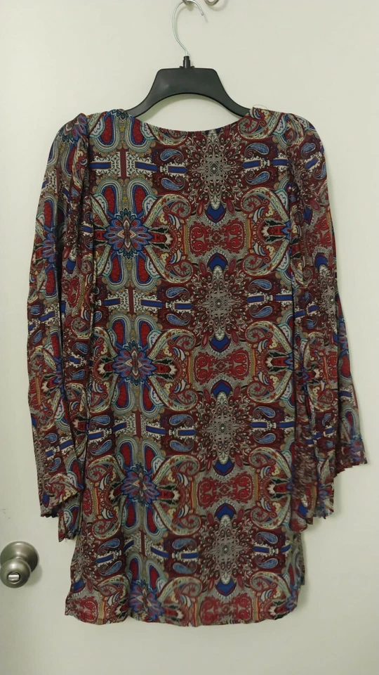 Vestido corto Fire Los Angeles M BOHO plisado manga campana cachemira Foto 3 de 3