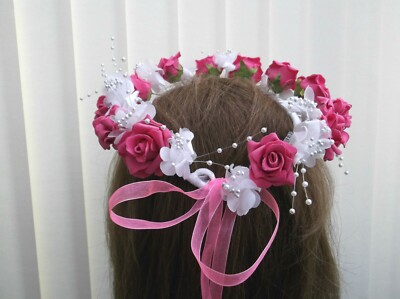  Heiße fuchsia rosa/weiße Rosen Perlen Blume Kreis, Heiligenschein - von Valerie J, 