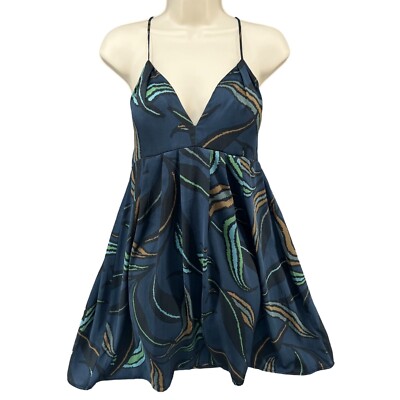 5/18 Saks 5th Avenue Mini Dress Blue Multicolor Spaghetti Strap Pleated  Size S | eBay