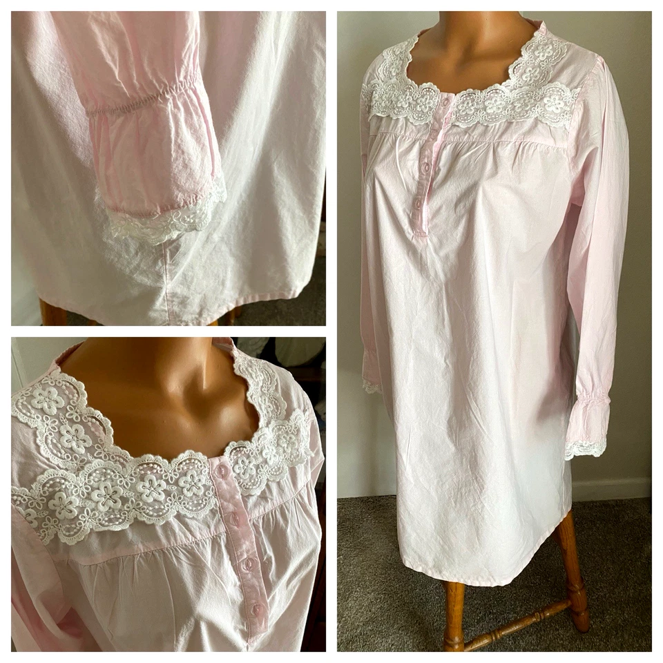 CAMISÓN CORTO PRADERA EKOUAER ROSA CON ENCAJE 100% ALGODÓN TALLA S Foto 2 de 4