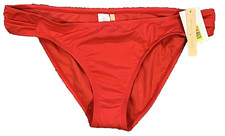 NWT Gibson Latimer Bikini Bottom Bright Coral Shirred Tab Hipster SZ L