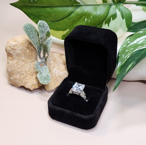 Sterling Silver Cubic Zirconia Emeral Cut Ring Engagement Gift for Her Size 6 - Picture 13 of 13