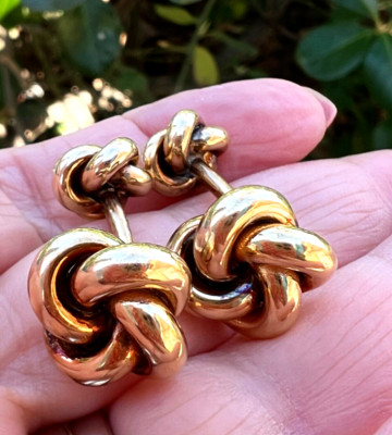 ESTATE VINTAGE DOLAN BULLOCK 14K YELLOW GOLD KNOT DESIGN CUFFLINKS HEAVY SUPERB