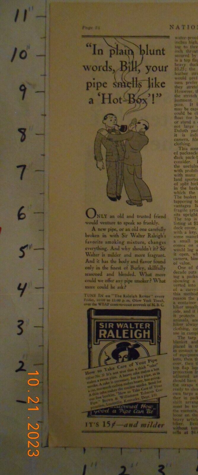 1930 Old Briar Pipe Tobacco Virginia Sir Walter Raleigh Louisville KY